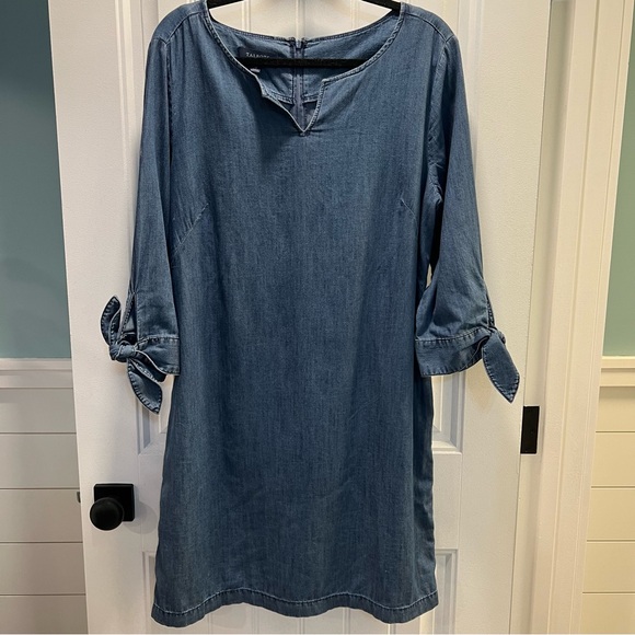 Talbot’s Dresses & Skirts - Talbots Denim Blue Chambray Split Neck Tie Cuffs 100% Cotton Dress. Size 14. NWT